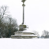 The war memorial on Church Green in winter